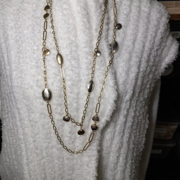 Chico's Two Strand Long Layered Gold Tone Brushed Silver Tone Inset Beads 35" - Picture 4 of 7
